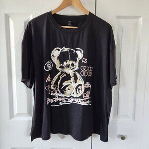 4/$25 Shein Curve Black Teddy Bear Short Sleeve T-Shirt